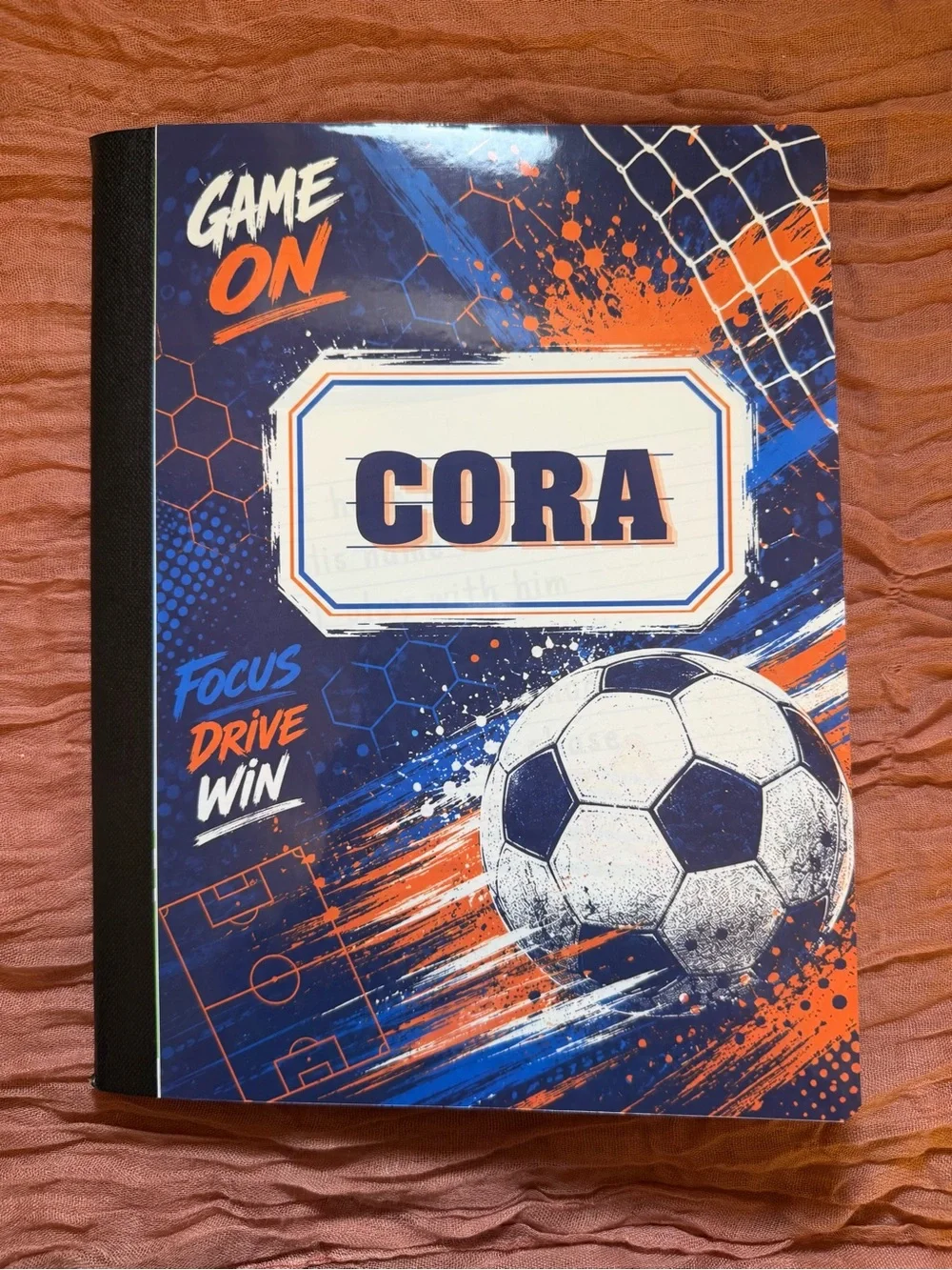 Game On Soccer Notebook - Blue & Orange Soccer Composition Notebook Cover